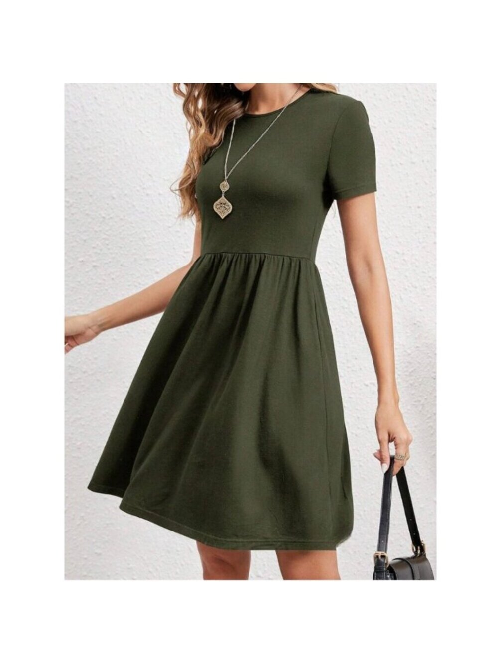 LAST ONE 🔥 Army Green A-Line Dress With Pockets - Picture 2 of 8